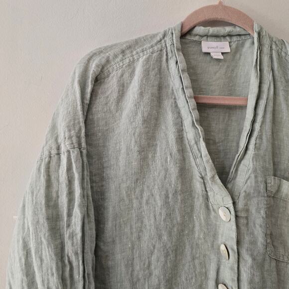 J. Jill Linen Turquoise Blue Three-Quarter Length V-Neck Blouse Size L Large - Picture 3 of 13